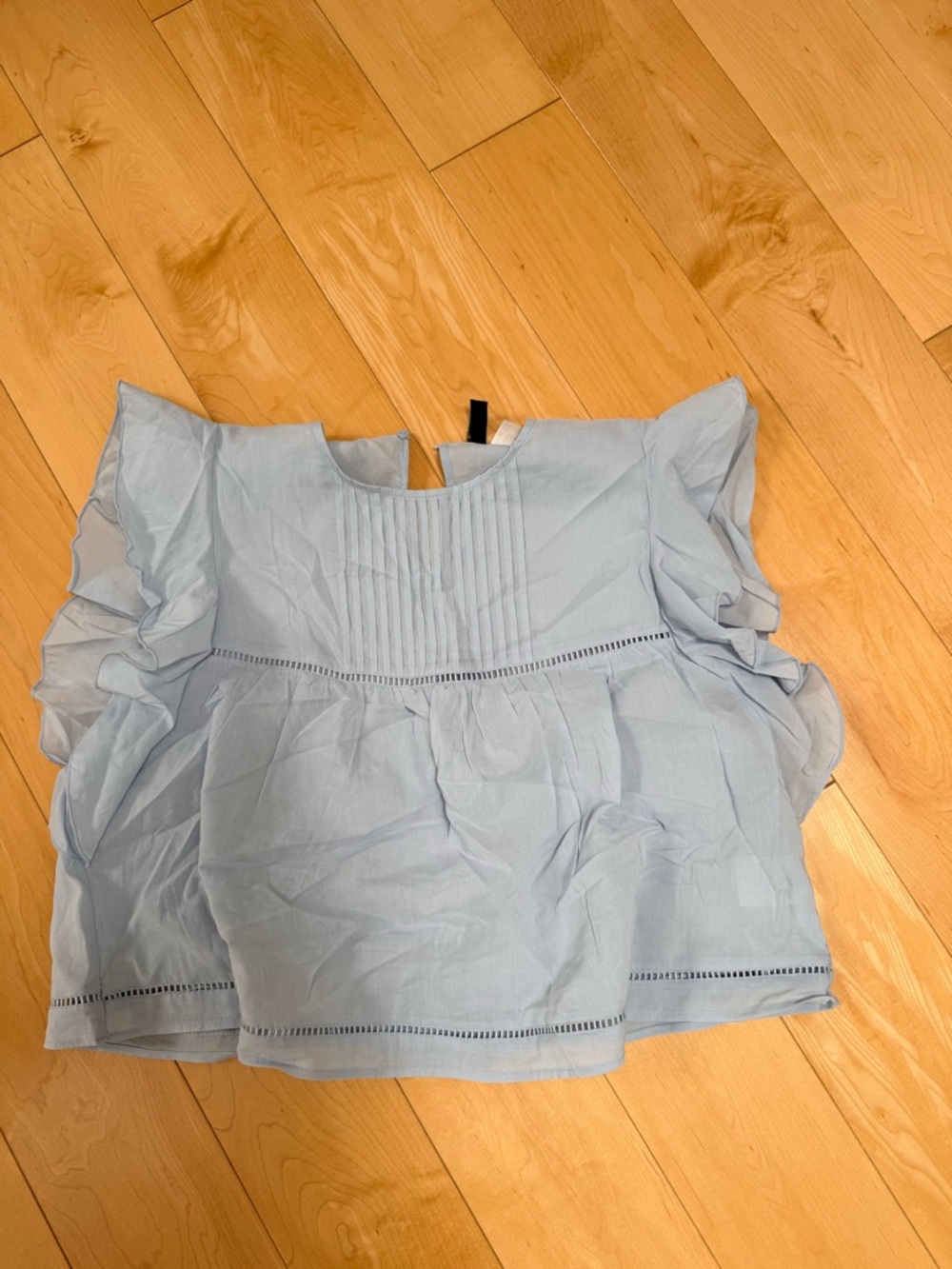 H&M Light Blue Ruffle Sleeve Pintuck Blouse